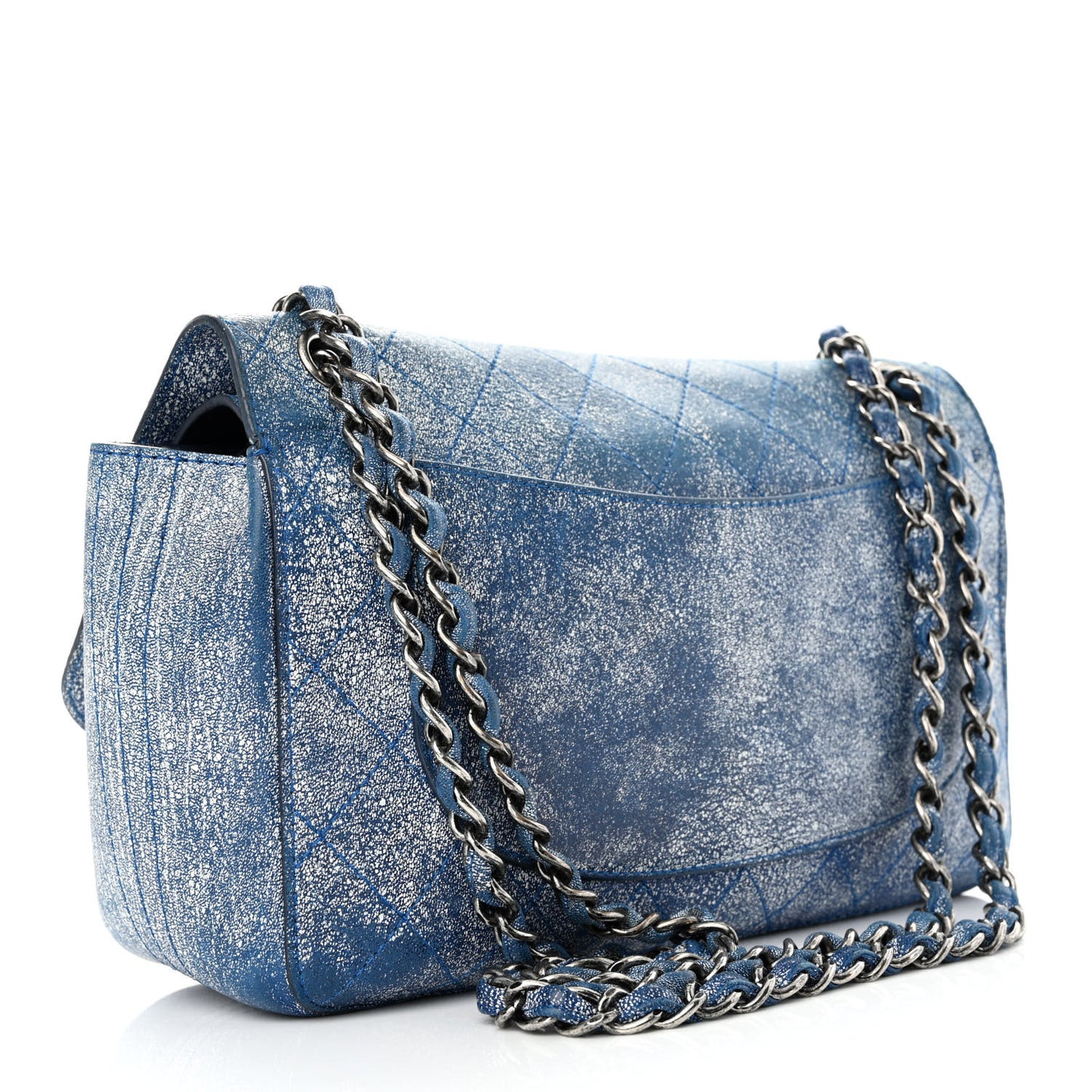 Crackled Calfskin Jumbo Double Flap Blue
