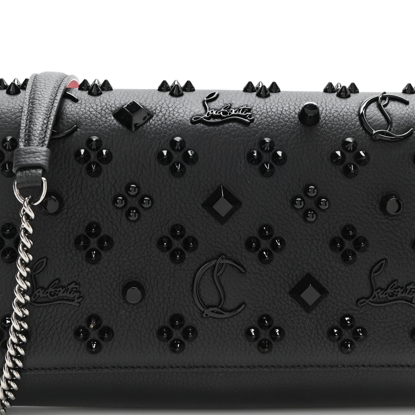 Calfskin Spikes Loubinthesky Paloma Clutch Black