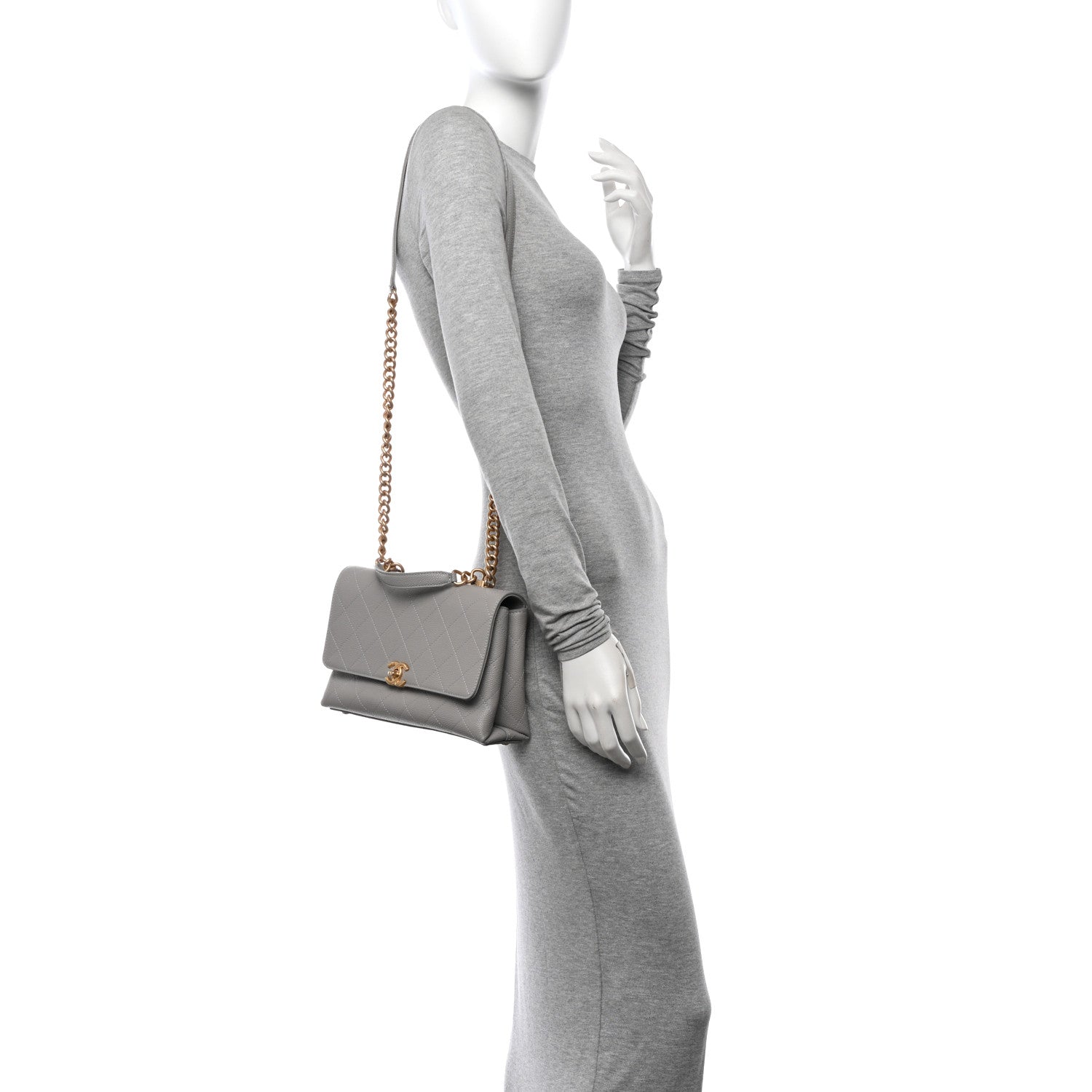 Chanel Grained Calfskin Small Stitched Flap Grey 2 of 15