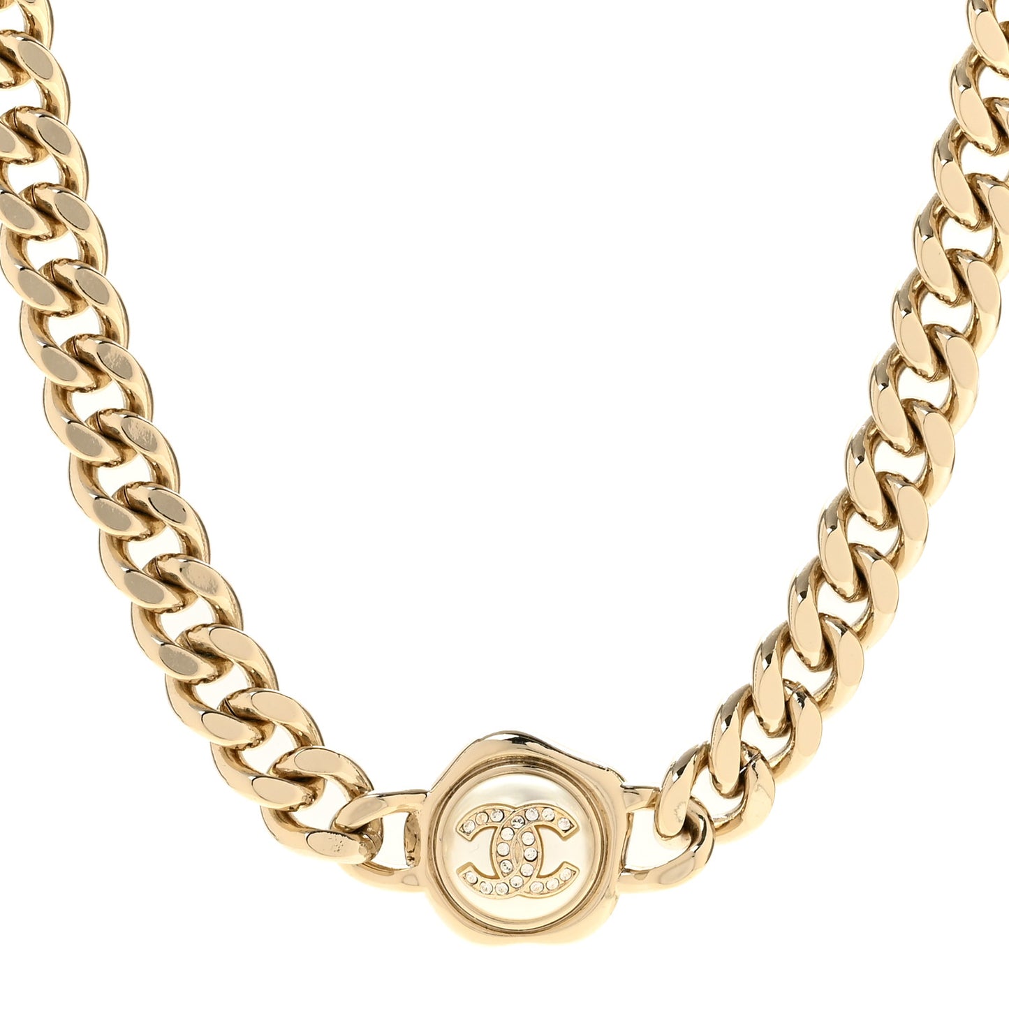 Pearl Crystal CC Chain Choker Necklace Gold