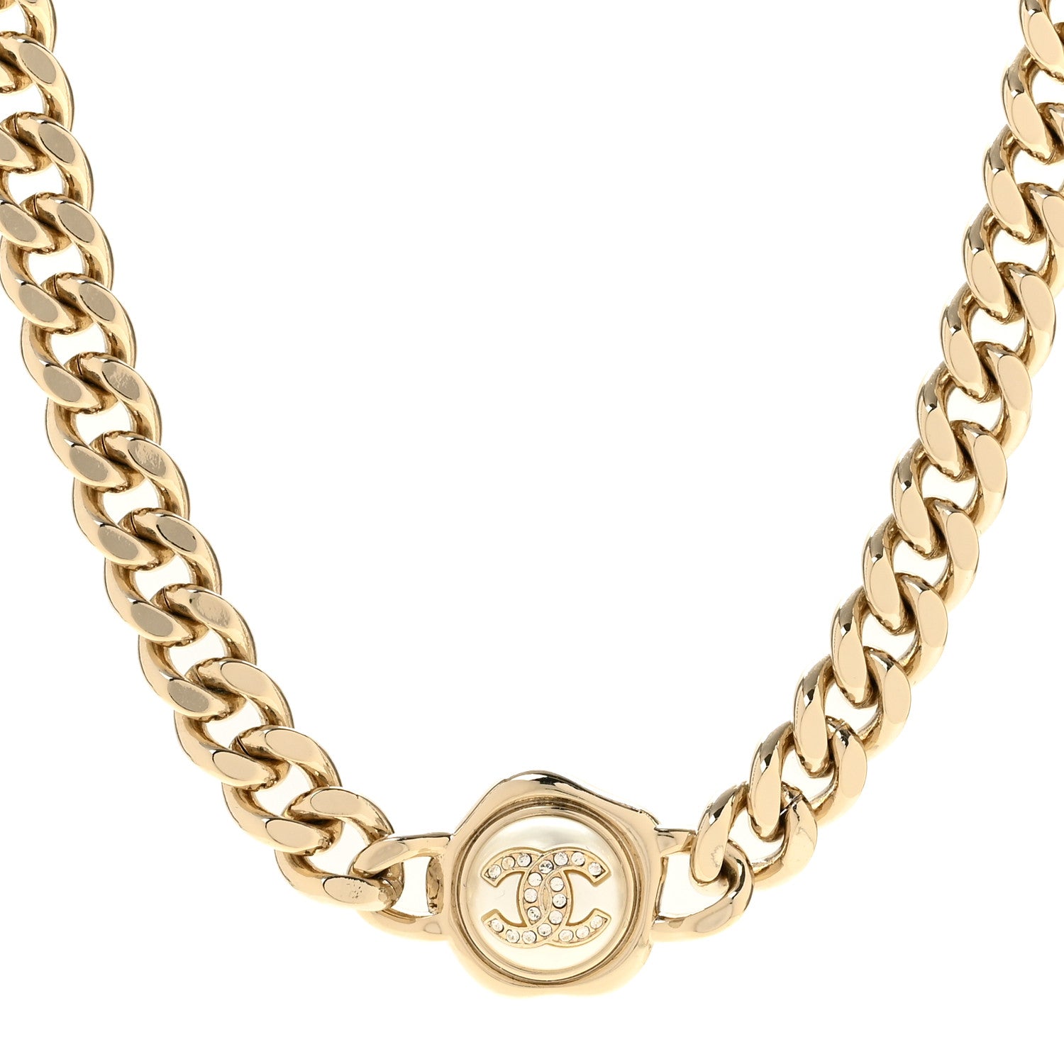 Chanel Pearl Crystal CC Chain Choker Necklace Gold 4 of 5