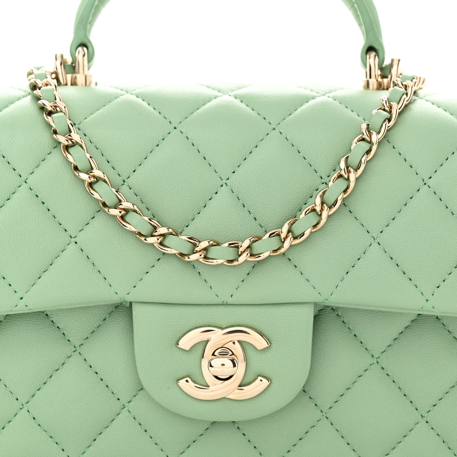Chanel Lambskin Quilted Mini Top Handle Rectangular Flap Light Green 8 of 12