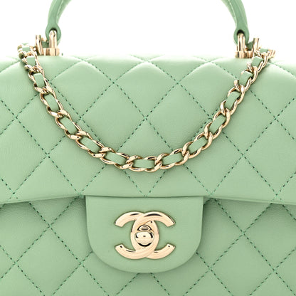Chanel Lambskin Quilted Mini Top Handle Rectangular Flap Light Green 8 of 12