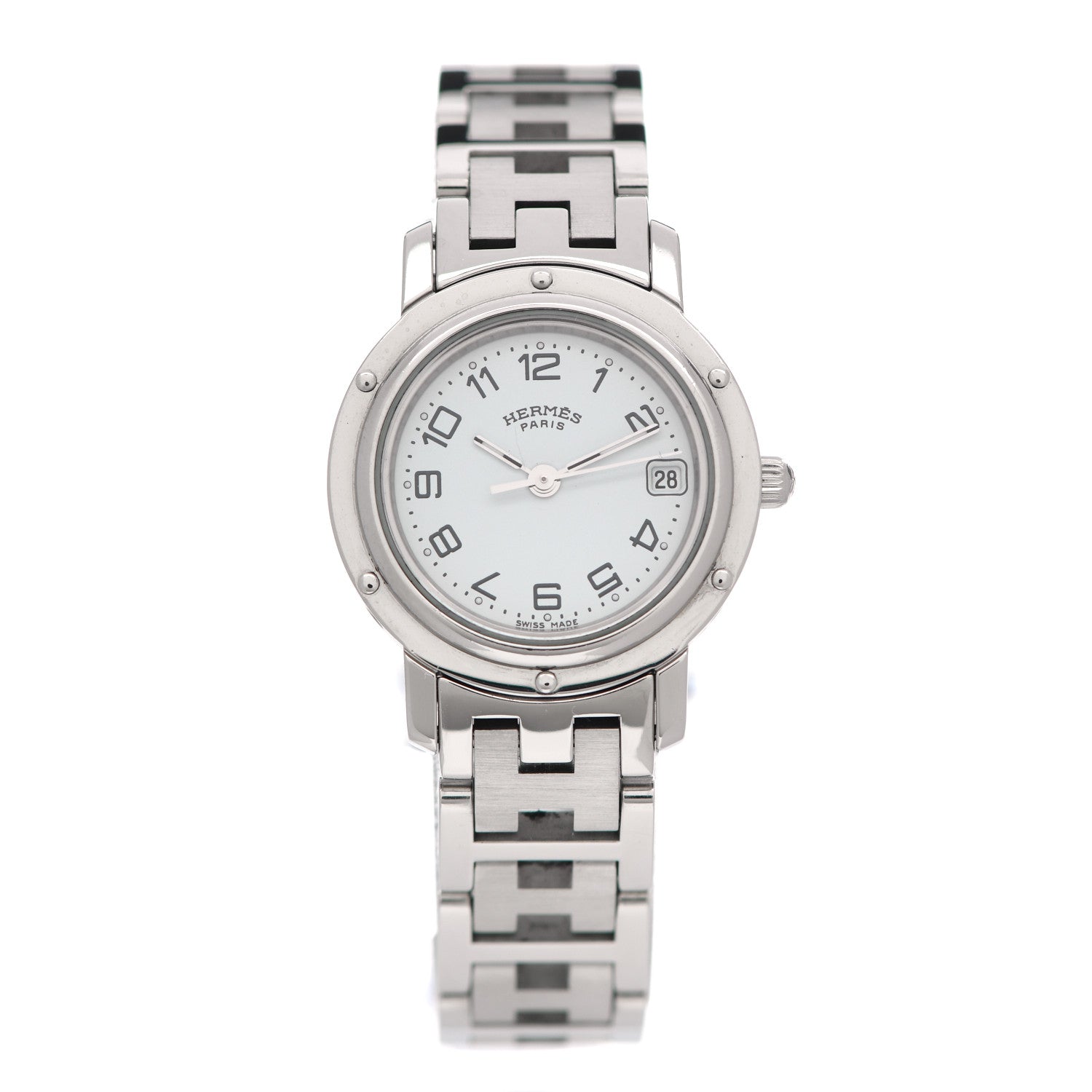 Hermes Stainless Steel 24mm Clipper Quartz Watch White 1 of 8