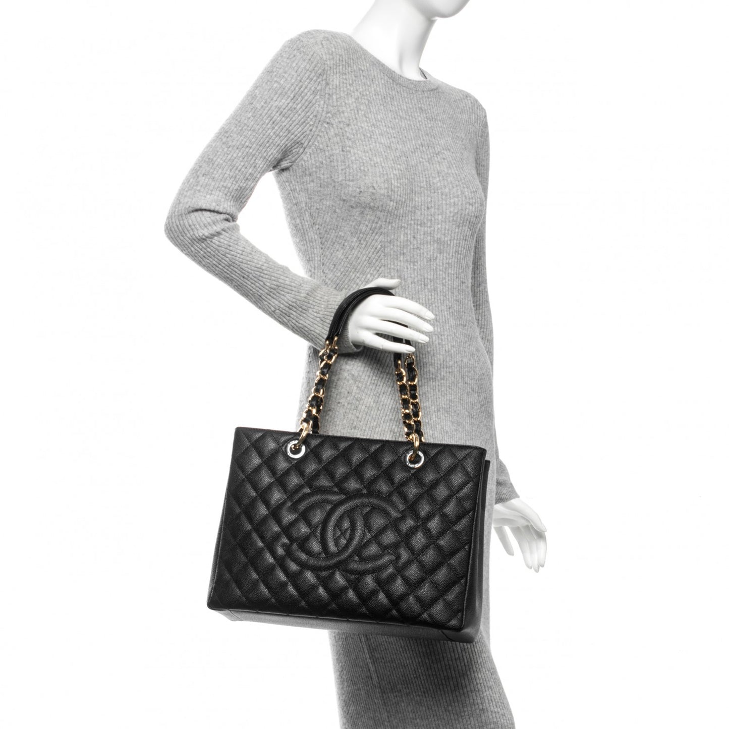 Caviar Quilted Grand Shopping Tote GST Black