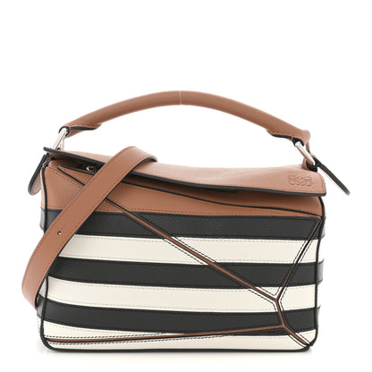 Loewe Calfskin Marine Stripe Small Puzzle Bag Tan Black White 1 of 10