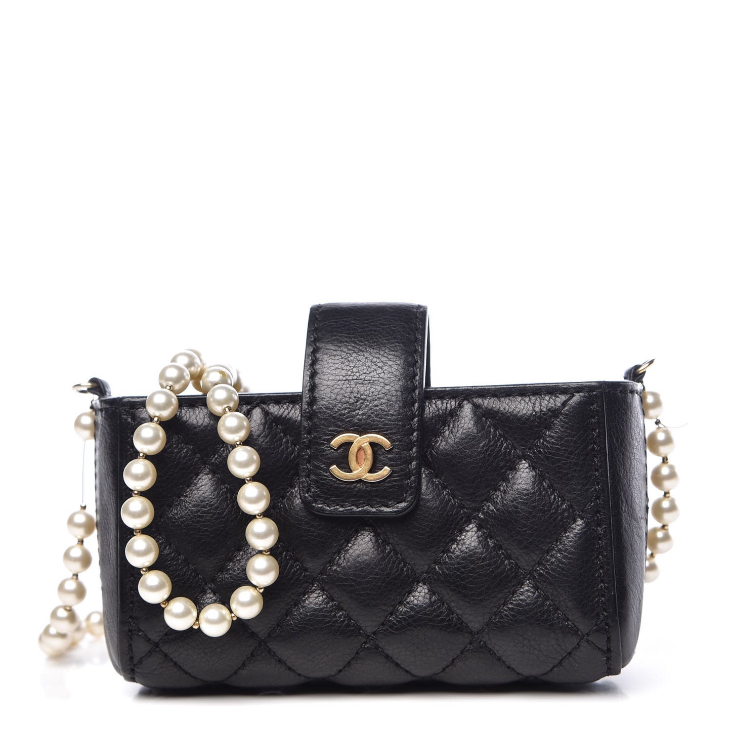 Calfskin Quilted Pearl Chain Love Symbols Mini Bag Black