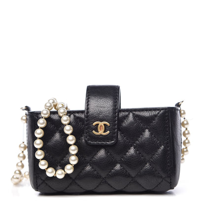 Chanel Calfskin Quilted Pearl Chain Love Symbols Mini Bag Black 1 of 17