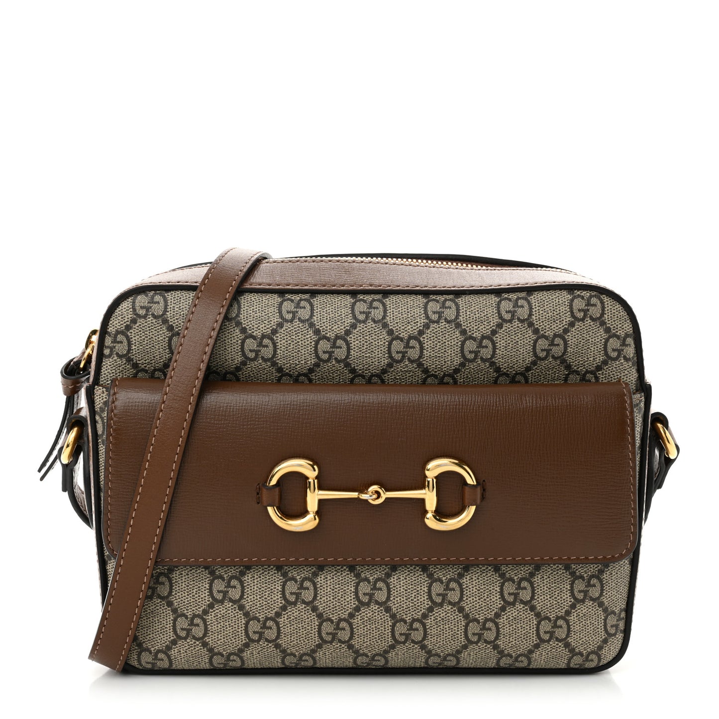 GG Supreme Monogram Small Horsebit 1955 Shoulder Bag Beige Brown Sugar