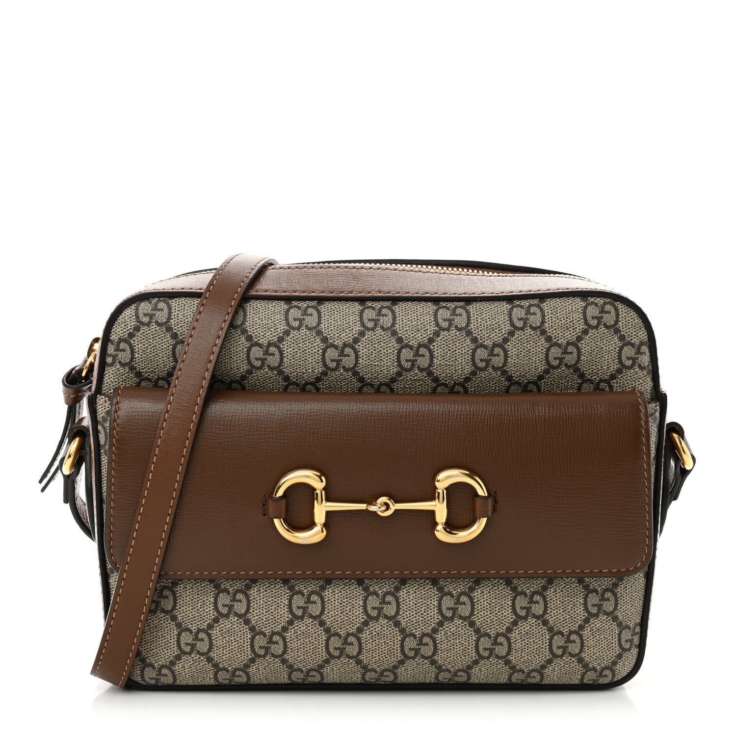Gucci GG Supreme Monogram Small Horsebit 1955 Shoulder Bag Beige Brown Sugar 1 of 14