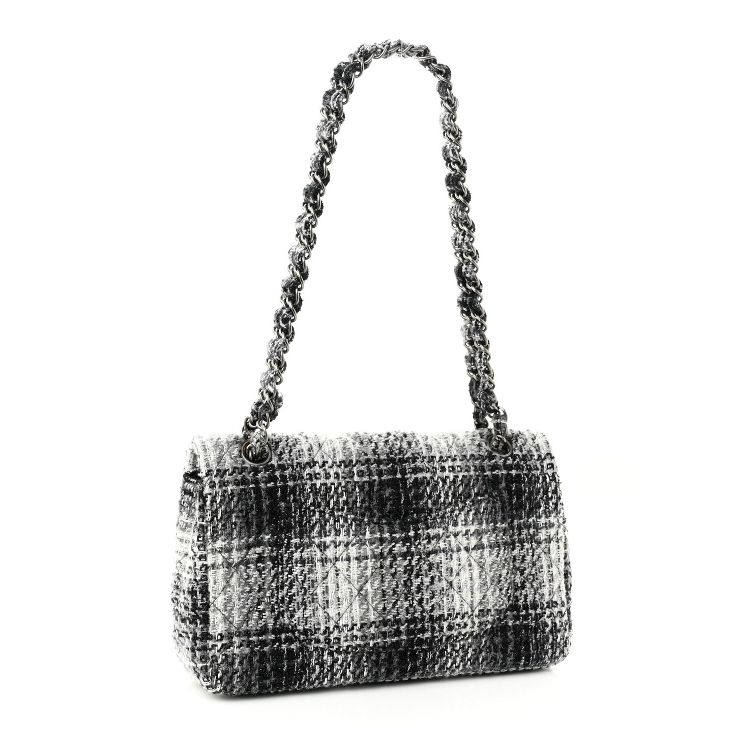 Tweed Quilted Medium Double Flap Beige White Black