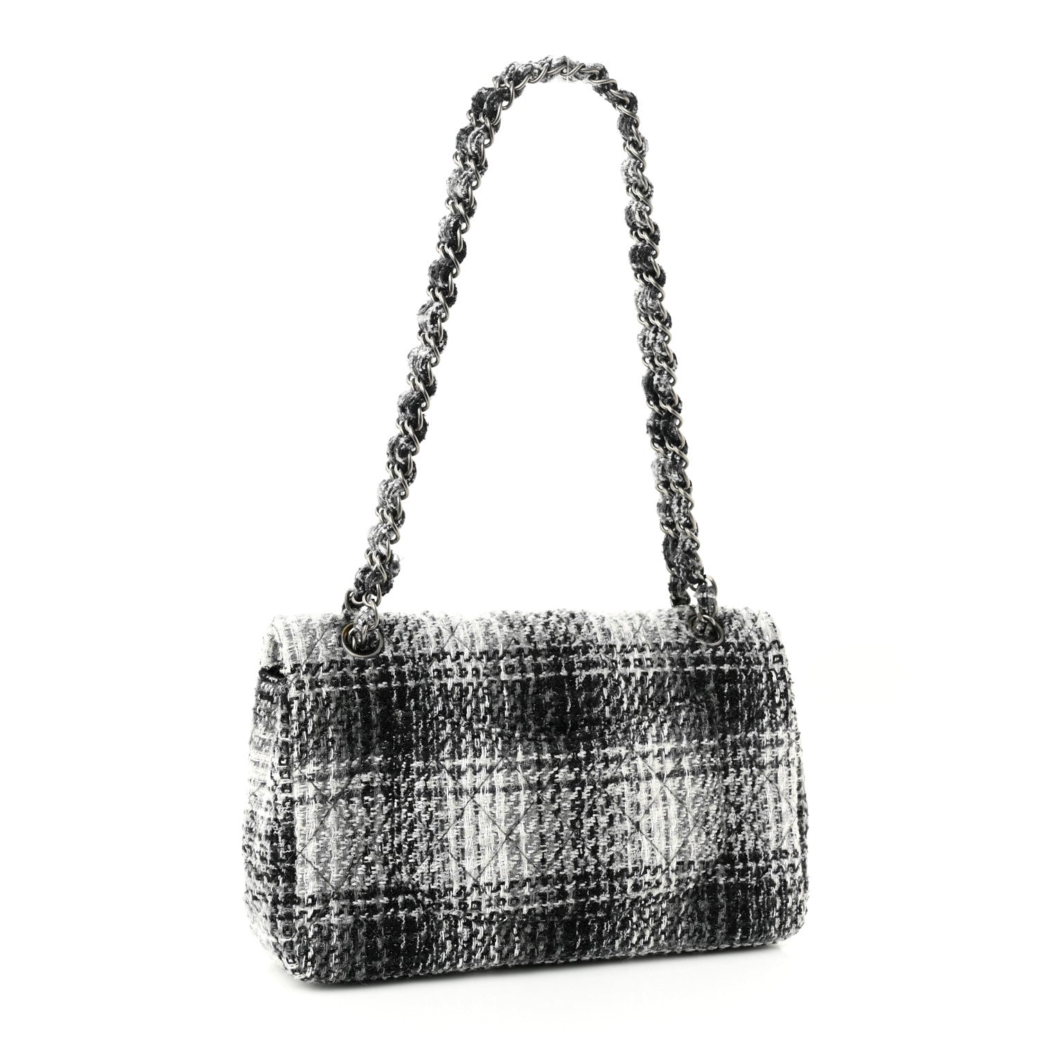Chanel Tweed Quilted Medium Double Flap Beige White Black 2 of 11