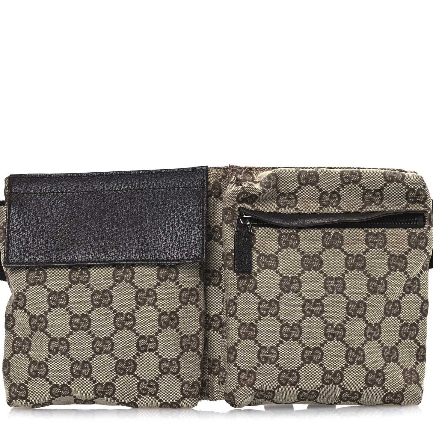 GG Monogram Double Pocket Belt Bag Dark Brown