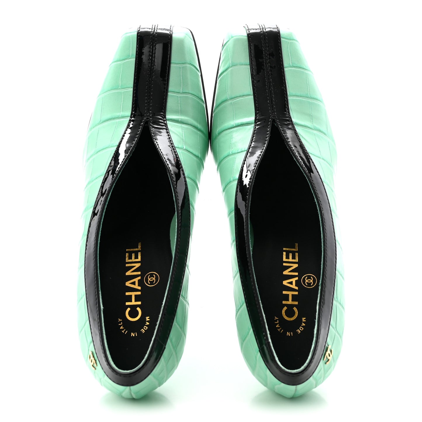 Crocodile Embossed Patent Calfskin Pumps 37.5 Green Black