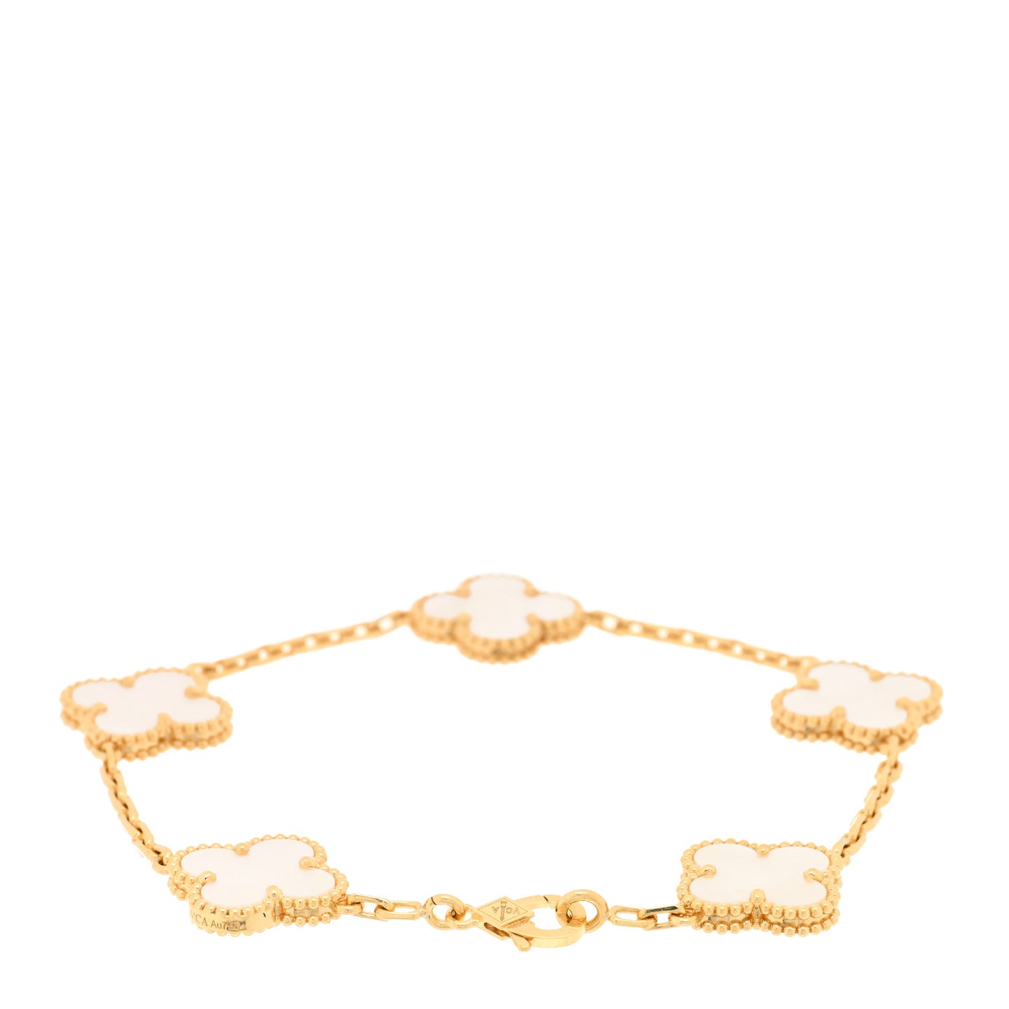 18K Yellow Gold Mother of Pearl 5 Motifs Vintage Alhambra Bracelet
