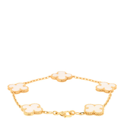 Van Cleef & Arpels 18K Yellow Gold Mother of Pearl 5 Motifs Vintage Alhambra Bracelet 2 of 3