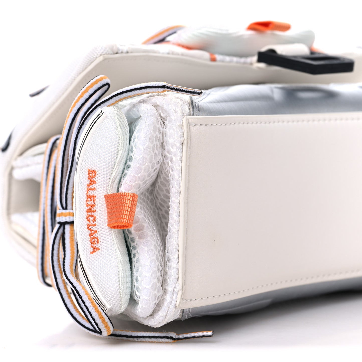 Faux Calfskin Fabric Glow In The Dark Small Sneakerhead Top Handle Bag White Orange