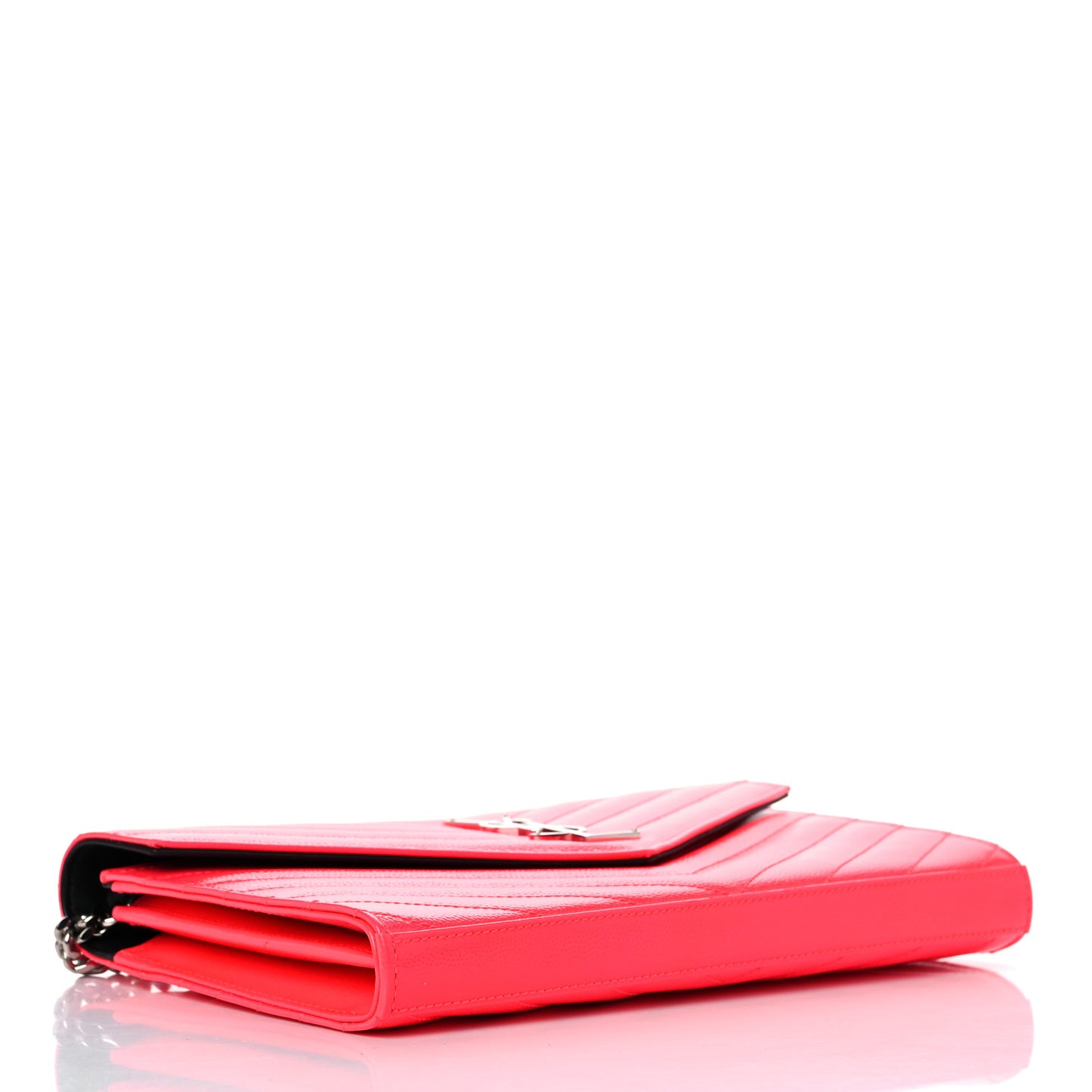 Patent Grain De Poudre Matelasse Chevron Monogram Chain Wallet Neon Pink