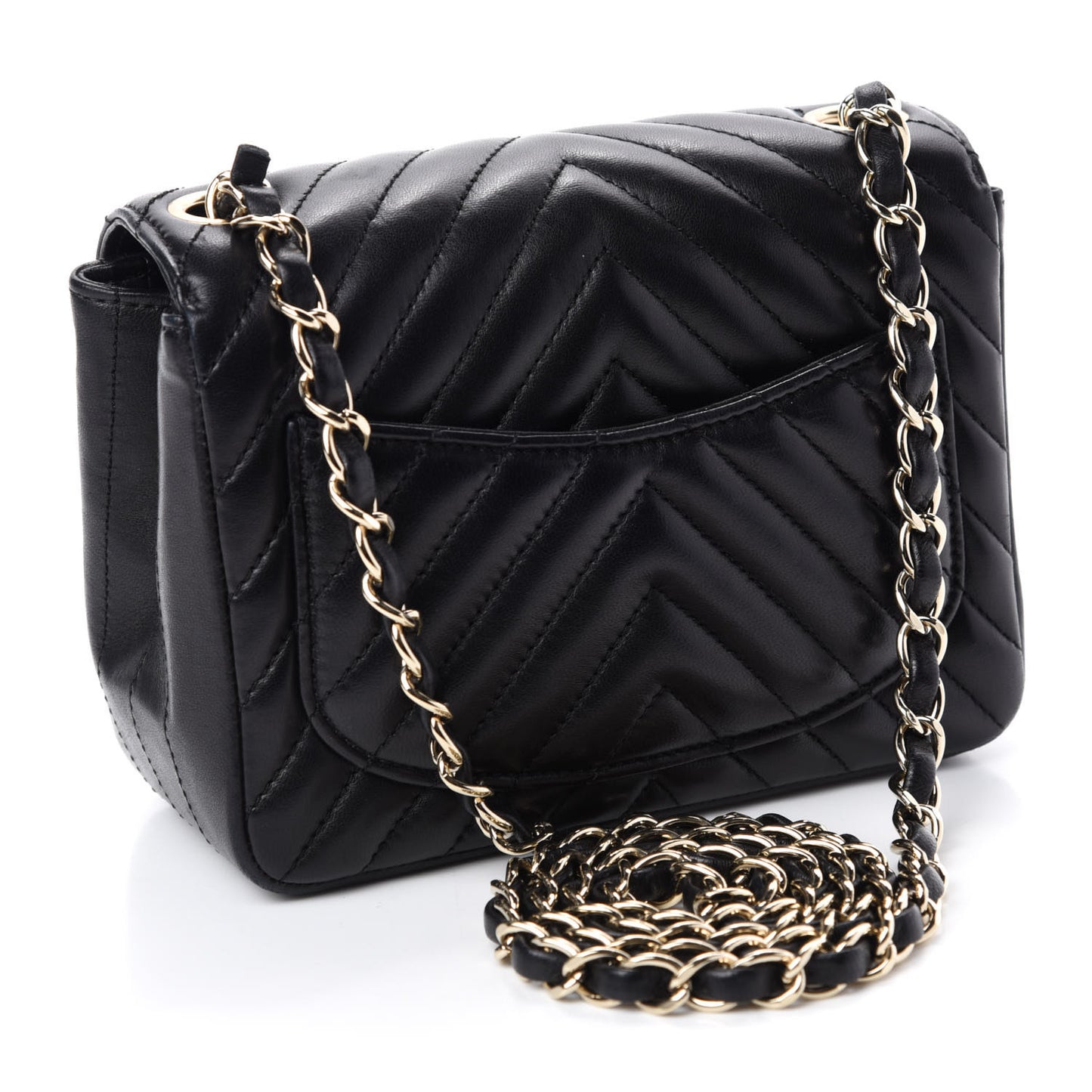 Lambskin Chevron Quilted Mini Square Flap Black