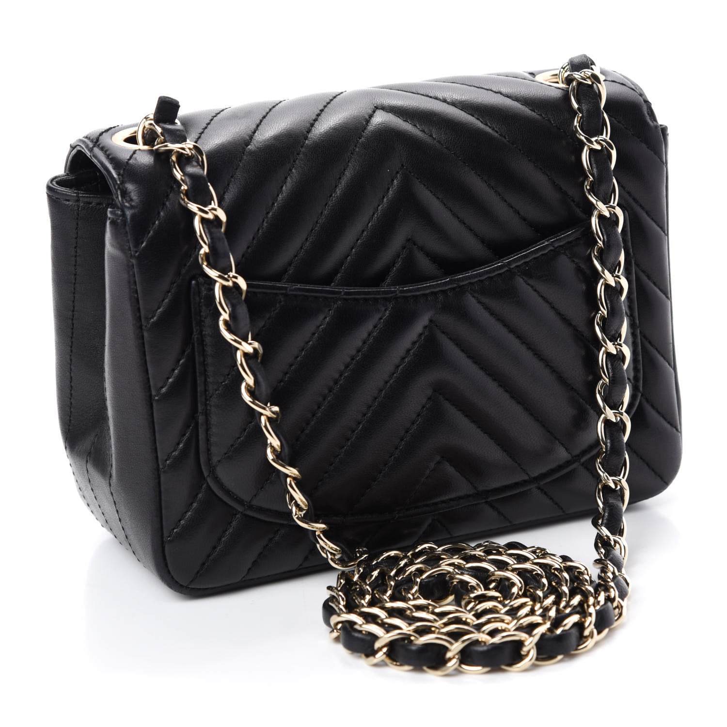 Chanel Lambskin Chevron Quilted Mini Square Flap Black 3 of 14