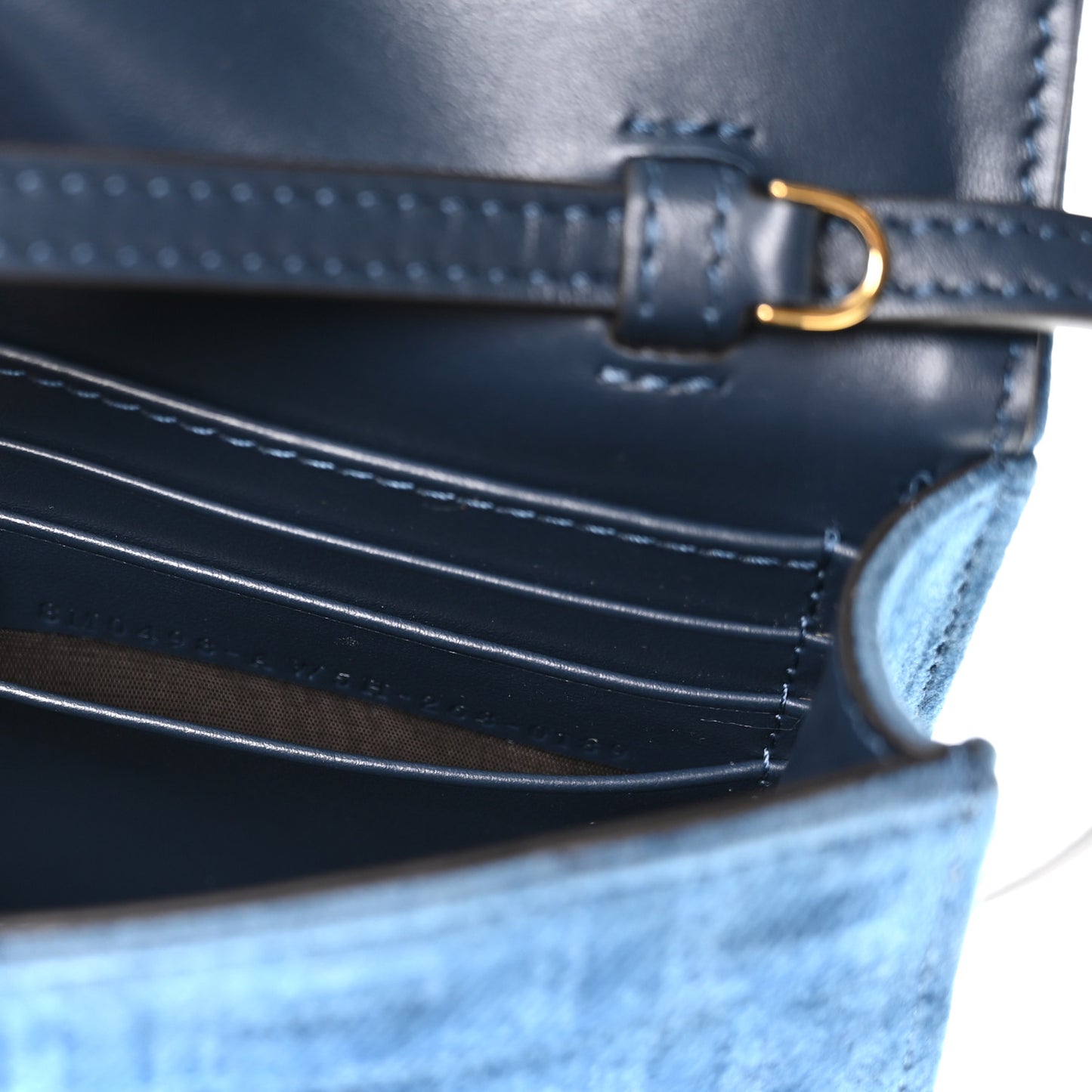Flocked Denim FF Wallet On Chain Baguette Blue Abyss
