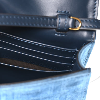 Fendi Flocked Denim FF Wallet On Chain Baguette Blue Abyss 6 of 10
