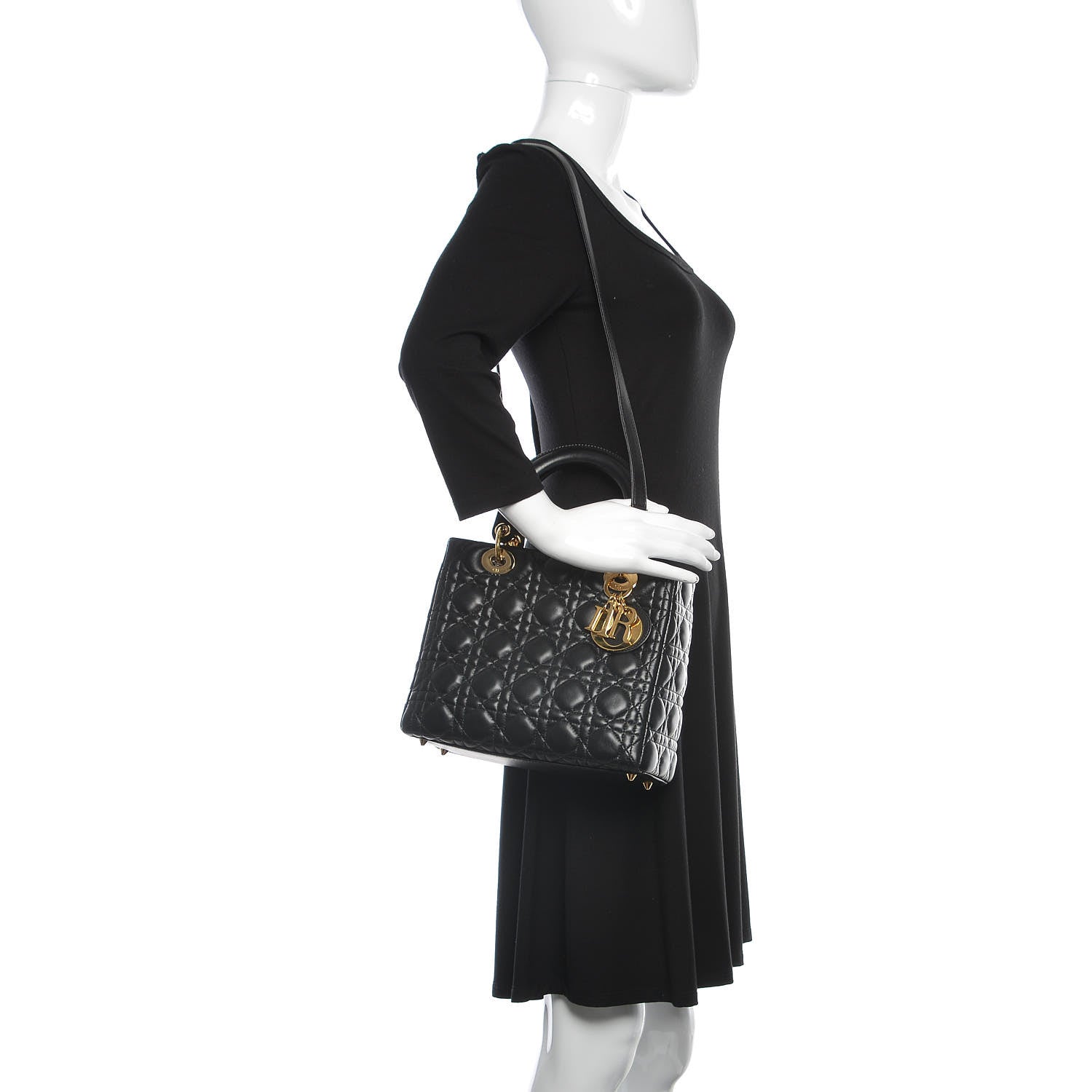 Christian Dior Lambskin Cannage Medium Lady Dior Black 2 of 10
