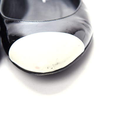 Chanel Patent Cap Toe Ballerina Flats 37 Black White 14 of 14