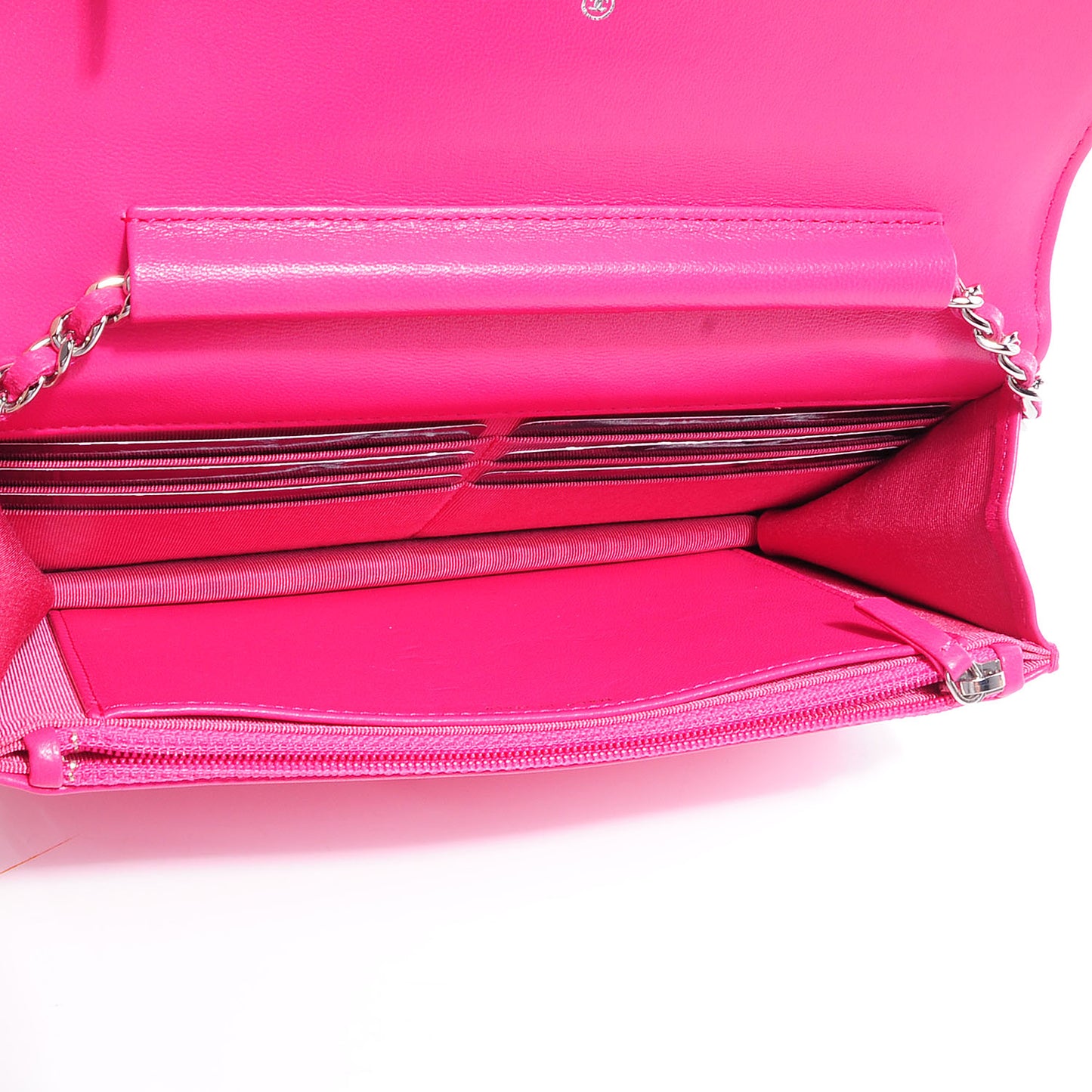 Lambskin Wallet On Chain WOC Dark Pink