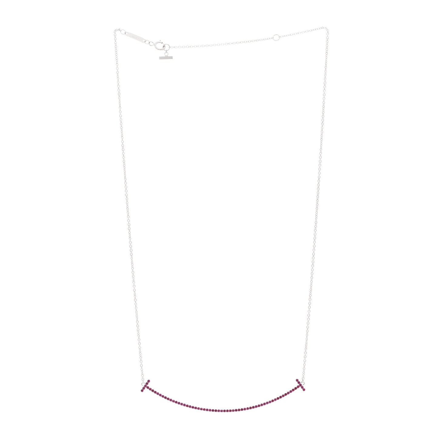 18K White Gold Ruby Large T Smile Pendant Necklace