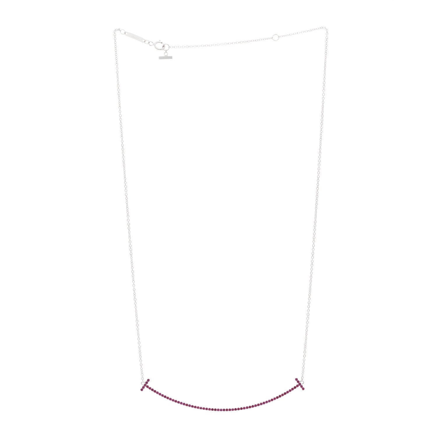 Tiffany 18K White Gold Ruby Large T Smile Pendant Necklace 3 of 5