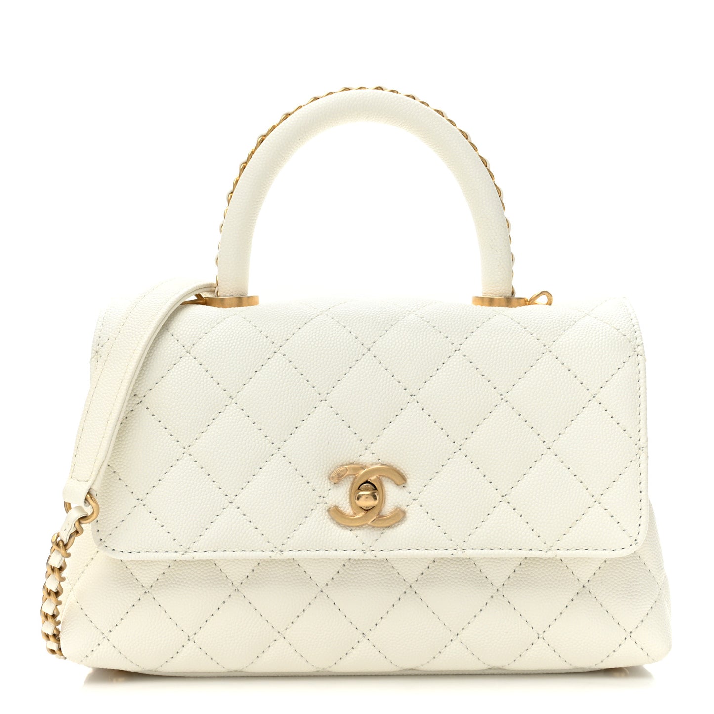 Caviar Quilted Mini Coco Chain Handle Flap White