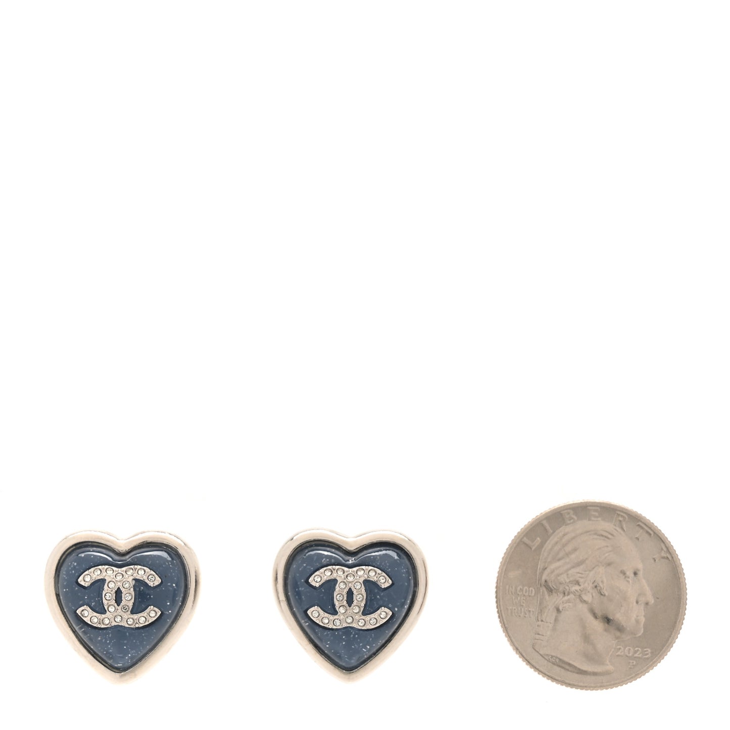 Resin Crystal CC Heart Earrings Silver Blue