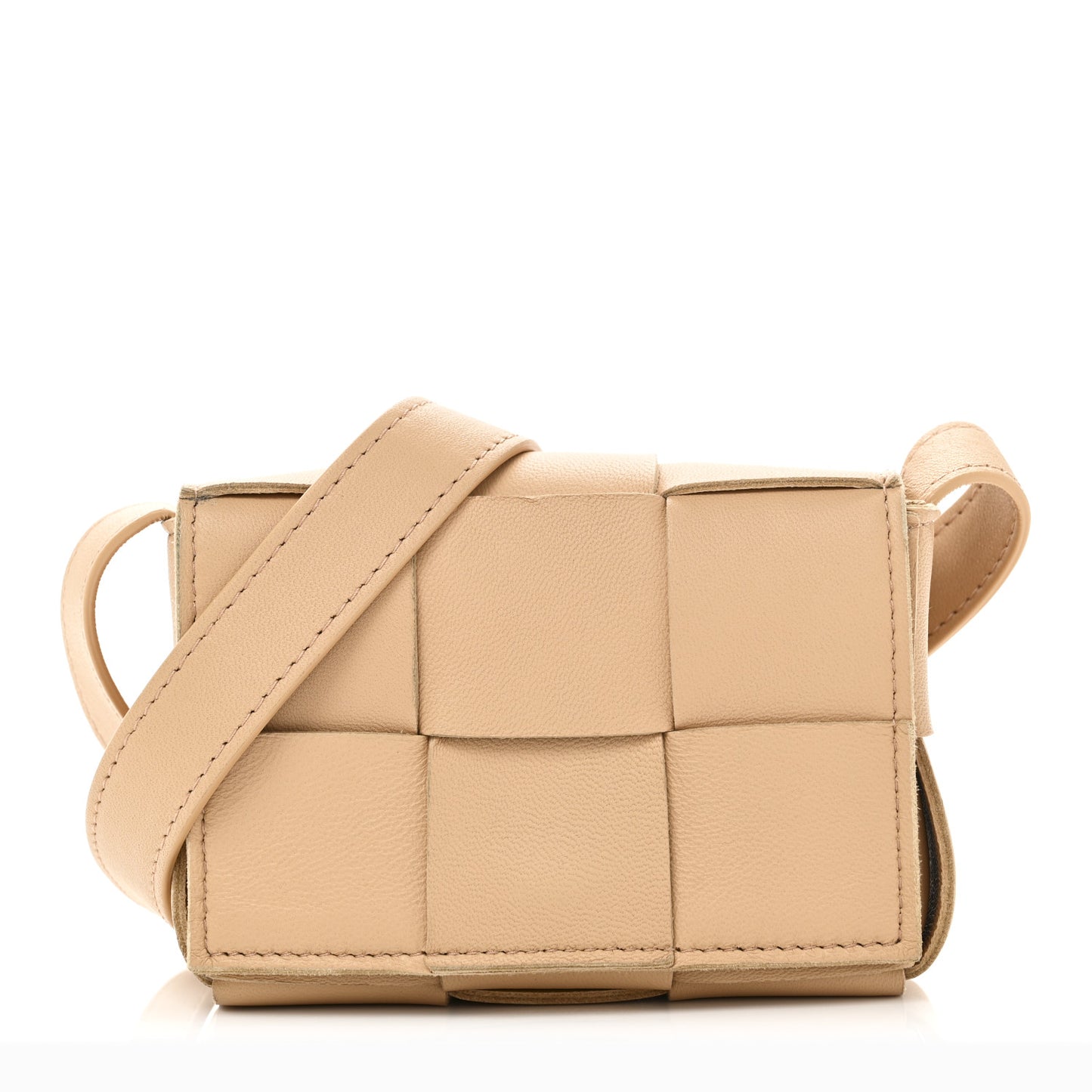 Lambskin Maxi Intrecciato Extra Mini Cassette Crossbody Bag Almond