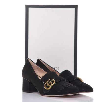 Gucci Kid Scamosciato GG Marmont Fringe 50mm Loafer Pumps 38 Black 20 of 20