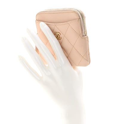 Chanel Caviar Quilted Zip Card Holder Wallet Light Beige 3 of 8
