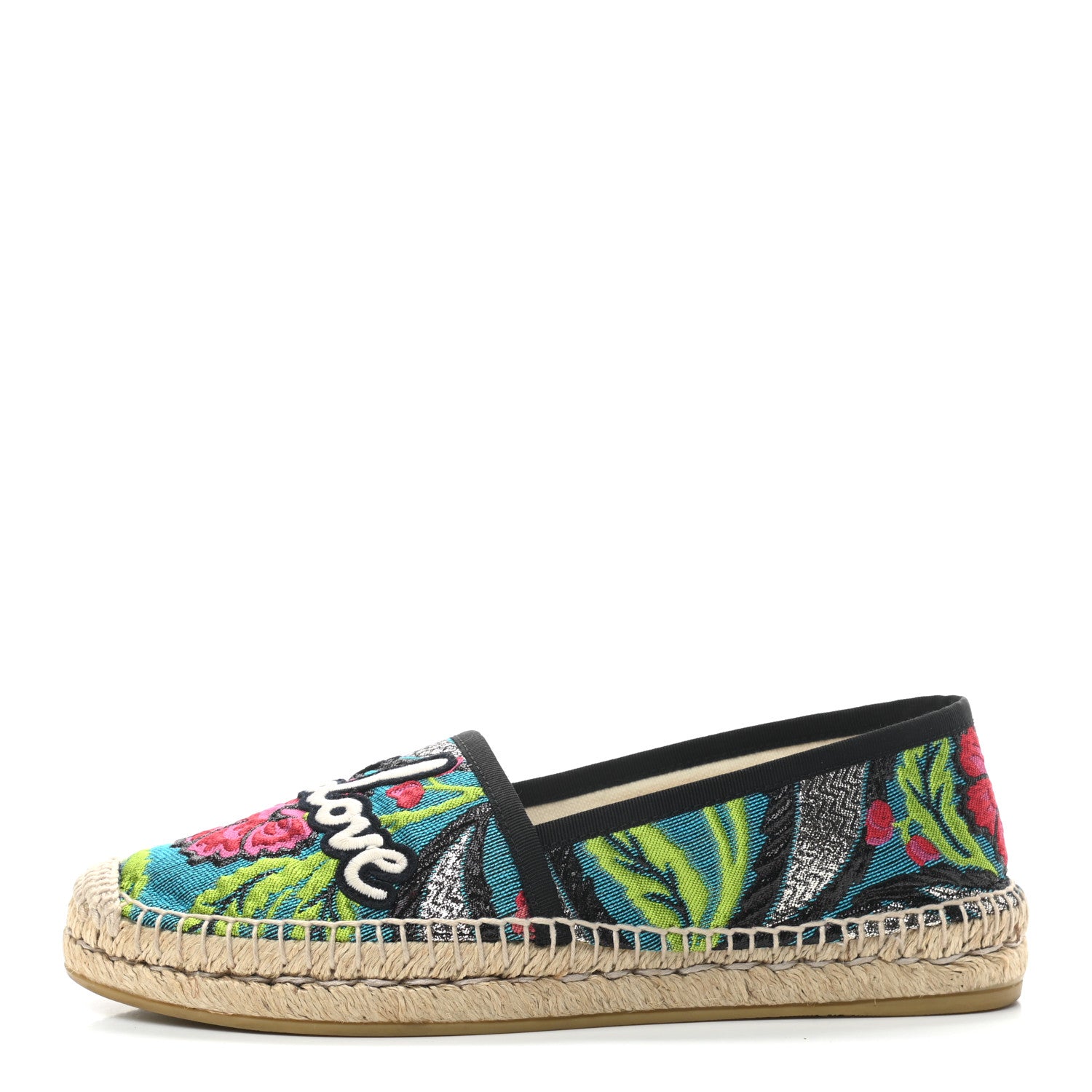 Gucci Tapestry Brocade Blind For Love Espadrilles 37 Acquamarine Green Black 1 of 7