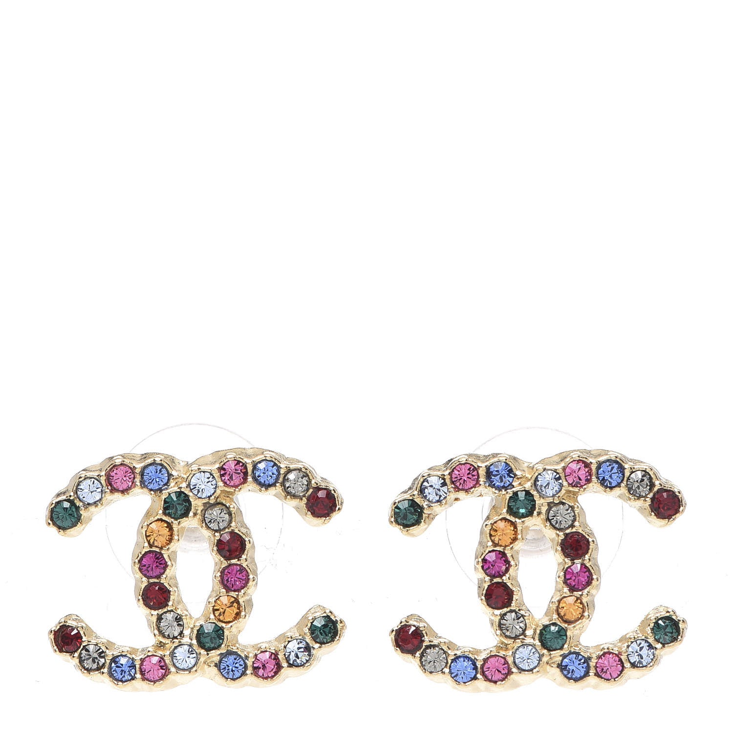 Chanel Crystal Over The Rainbow CC Earrings Gold Multicolor 1 of 4