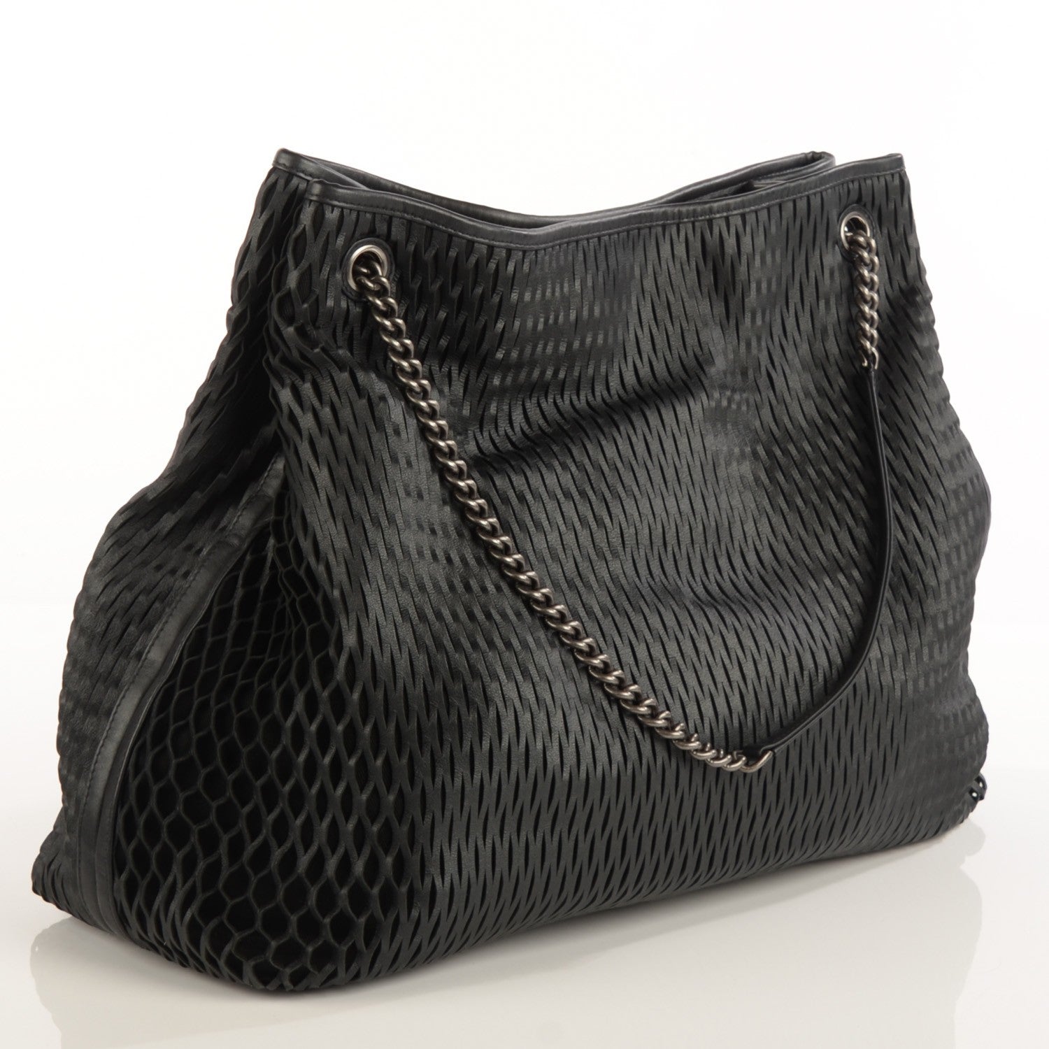 Chanel Calfskin Laser Cut Perforated CC Tote Black 3 of 7