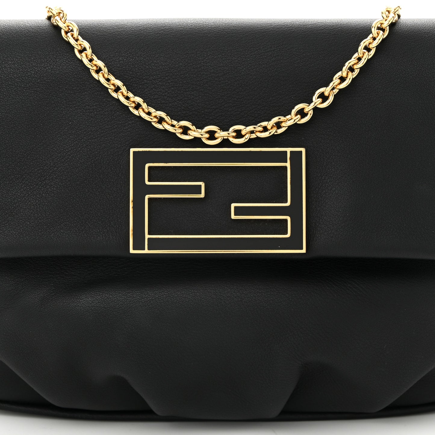 Vitello Flamingo Fendista Pouchette Crossbody Black