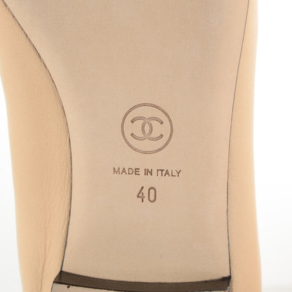 Chanel Lambskin Cap Toe CC Ballerina Flats 40 Beige Black 6 of 8