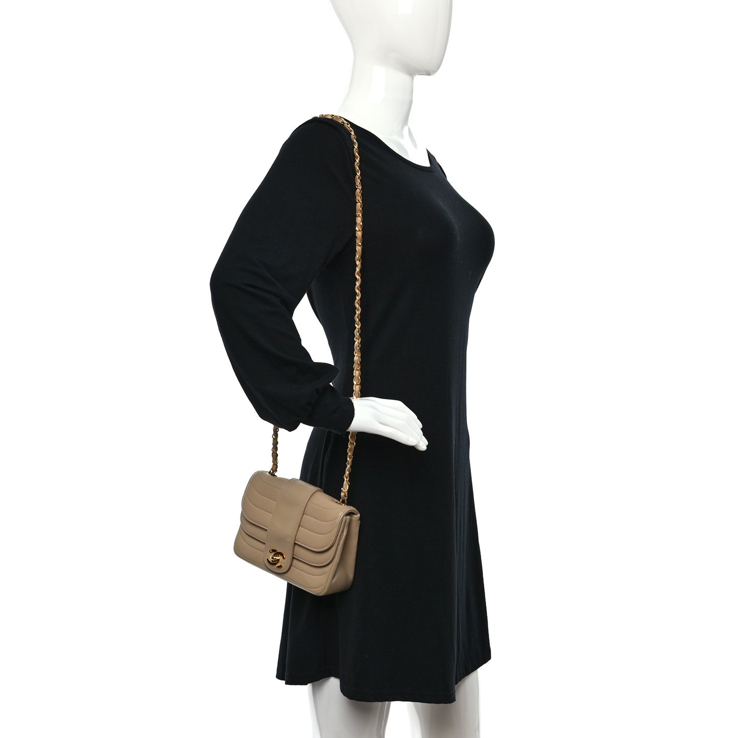 Lambskin Horizontal Quilted Mini Flap Beige