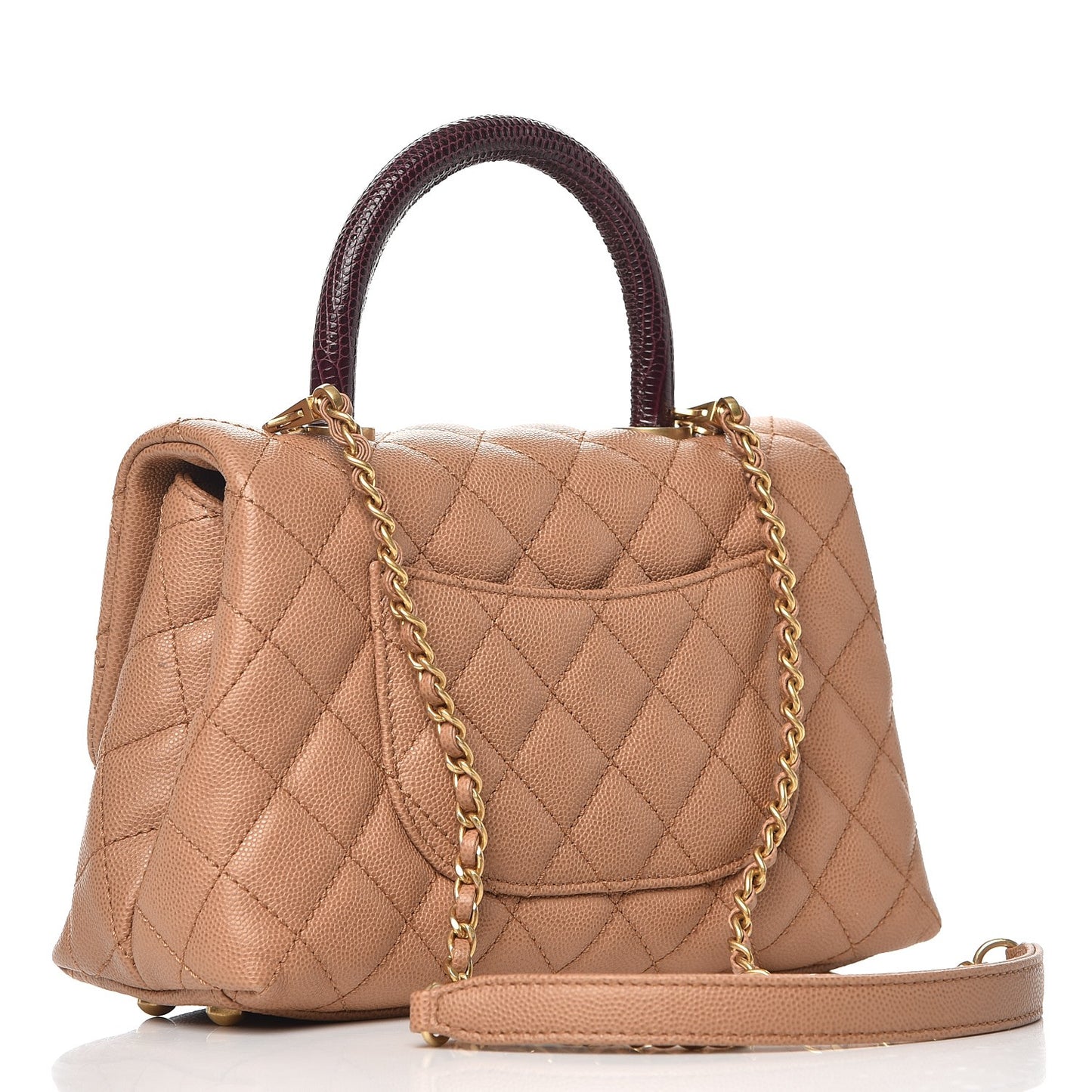 Caviar Lizard Quilted Mini Coco Handle Flap Beige