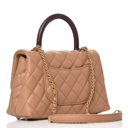 Chanel Caviar Lizard Quilted Mini Coco Handle Flap Beige 3 of 9