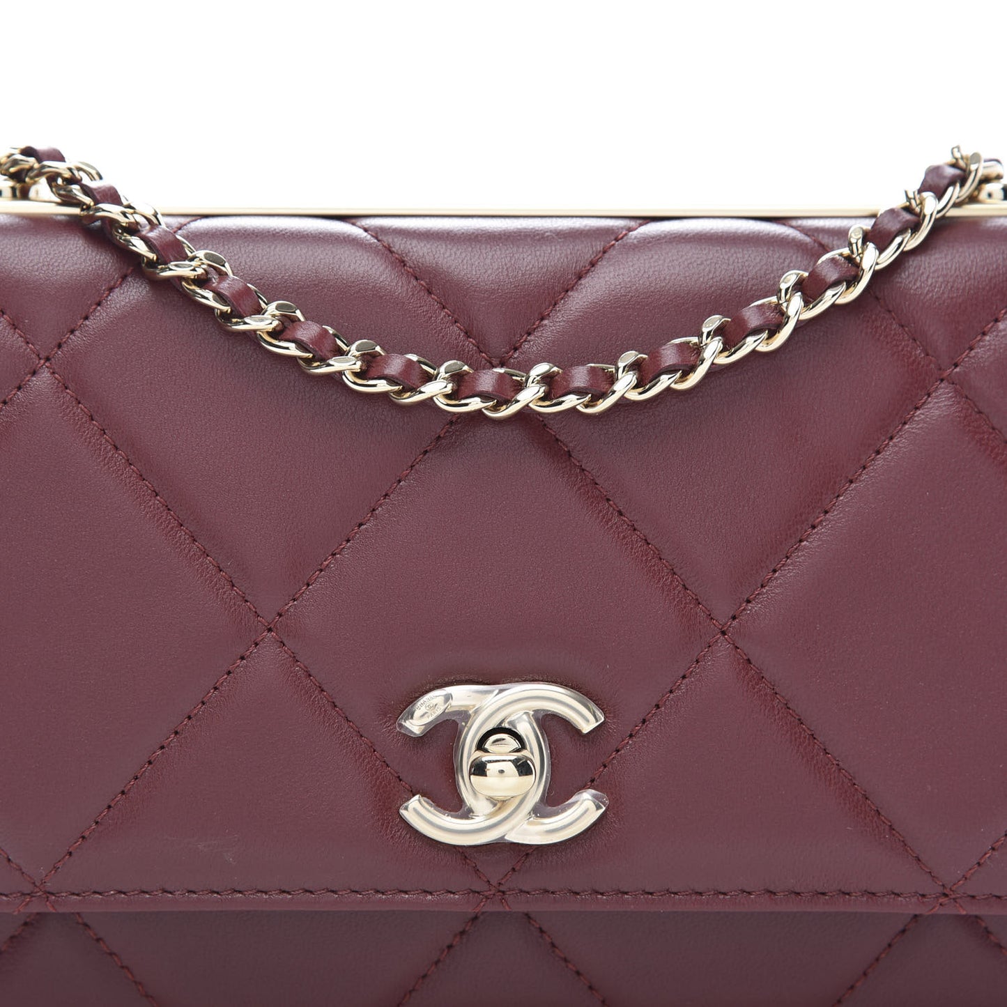 Lambskin Quilted Trendy CC Wallet On Chain WOC Burgundy