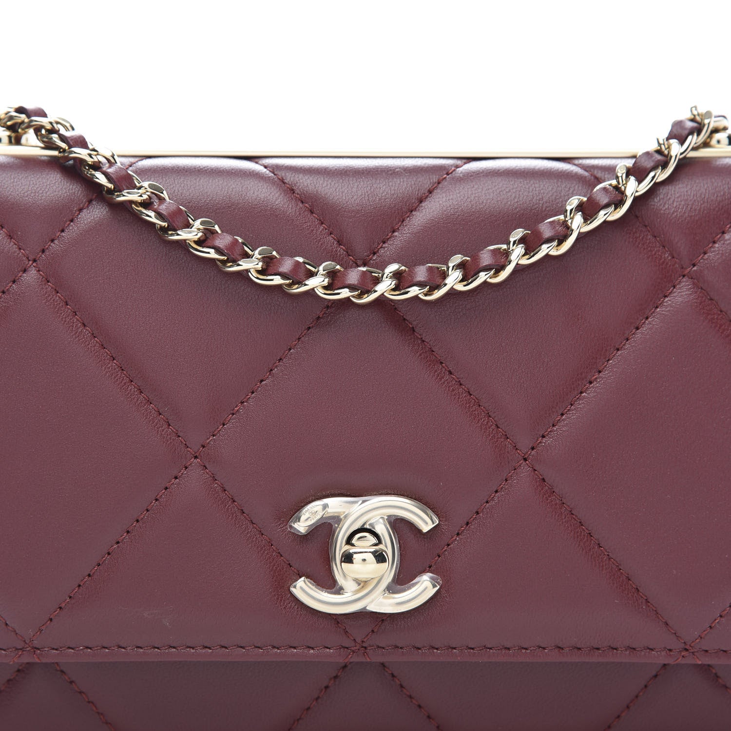 Chanel Lambskin Quilted Trendy CC Wallet On Chain WOC Burgundy 11 of 11
