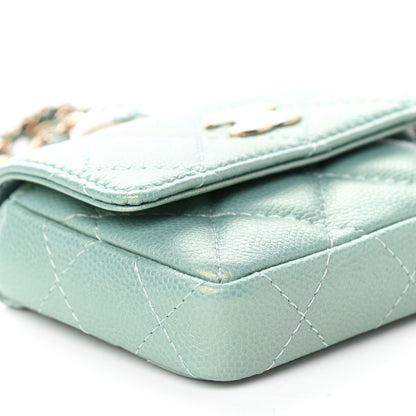 Chanel Iridescent Caviar Quilted Pearl On Top Coin Purse With Chain Light Green 9 of 11