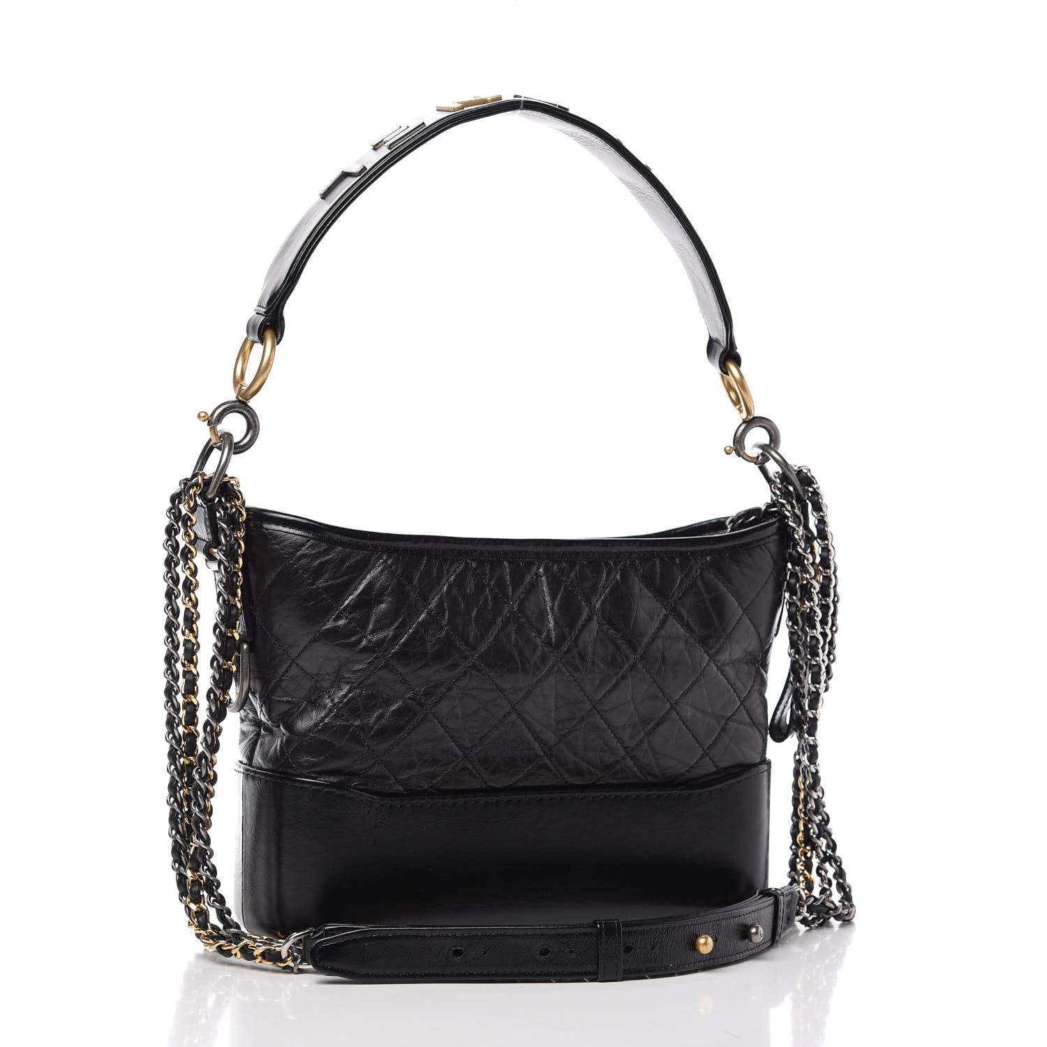 Chanel Aged Calfskin Quilted Small Gabrielle Logo Hobo Black 4 of 12
