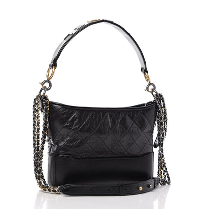 Chanel Aged Calfskin Quilted Small Gabrielle Logo Hobo Black 4 of 12