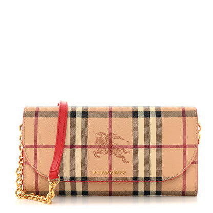 Burberry Haymarket Check Henley Wallet On Chain Coral Red 1 of 11
